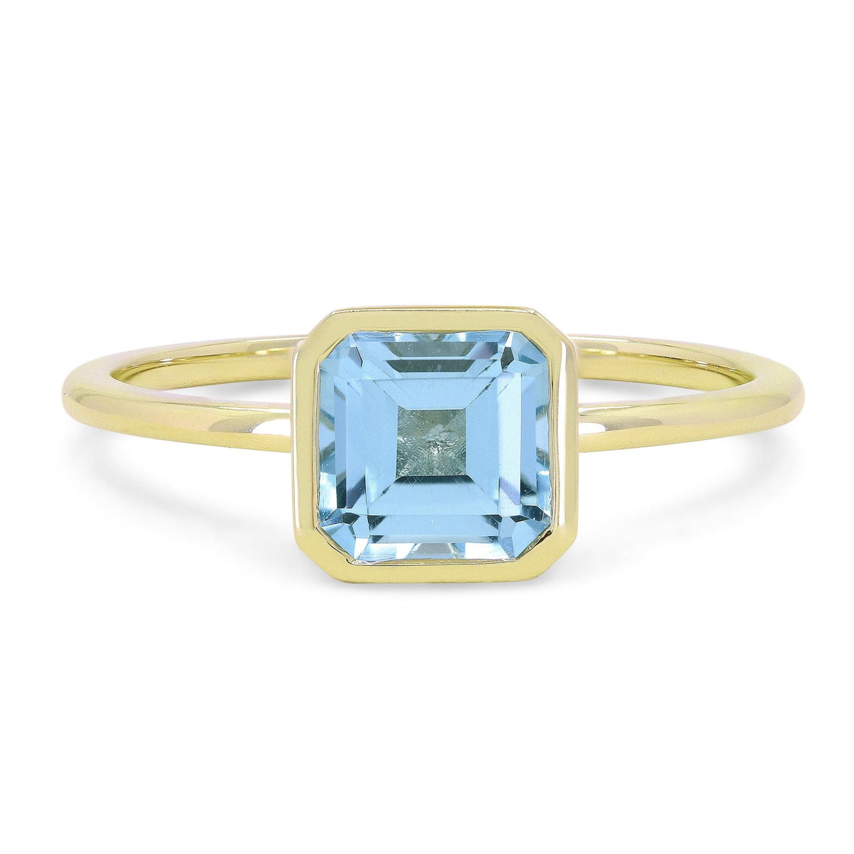 14Kt Yellow Gold Bezel Set Gemstone Ring With Blue Topaz