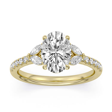 Centurion Collection 14Kt Yellow Gold Vine Engagement Ring with 2ct 100-Faceted Lab-Grown Marquise Center Diamond and 0.43cttw Accent Diamonds