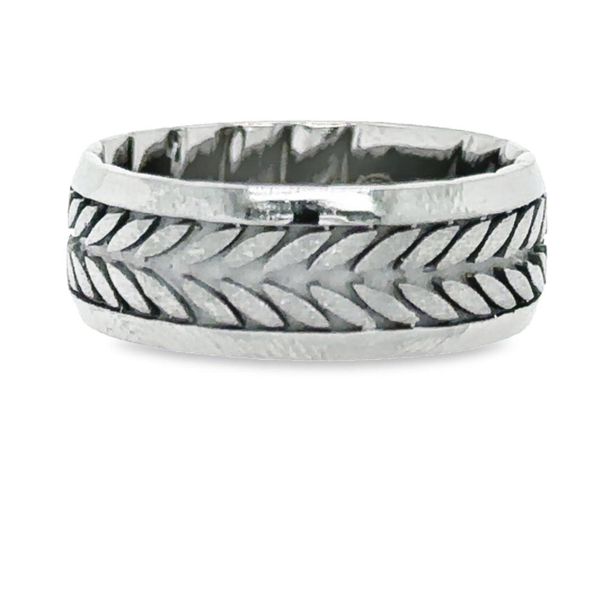 M-Fit 9mm 14Kt White Gold 9mm Carved Band With Black Rhodium Finish