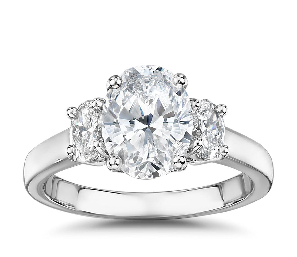 14Kt White Gold Oval Three-Stone Ring With .86cttw Natural Diamonds