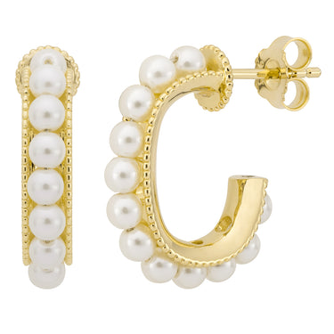 Sterling Silver Pearl Couture Huggie Hoop Earrings in 14K Yellow Gold Vermeil