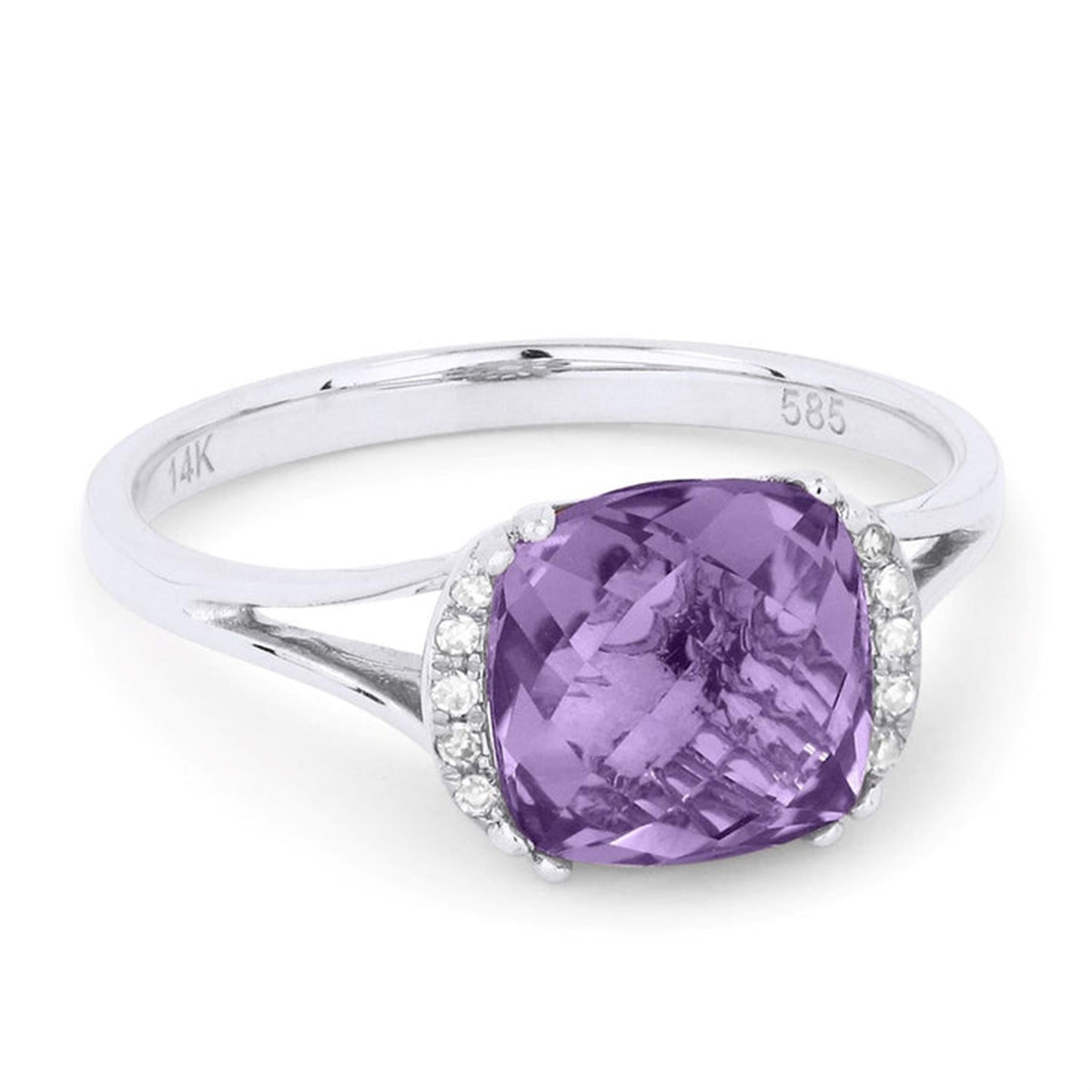 14Kt White Gold 2.28ct Cushion Cut Amethyst Diamond Ring