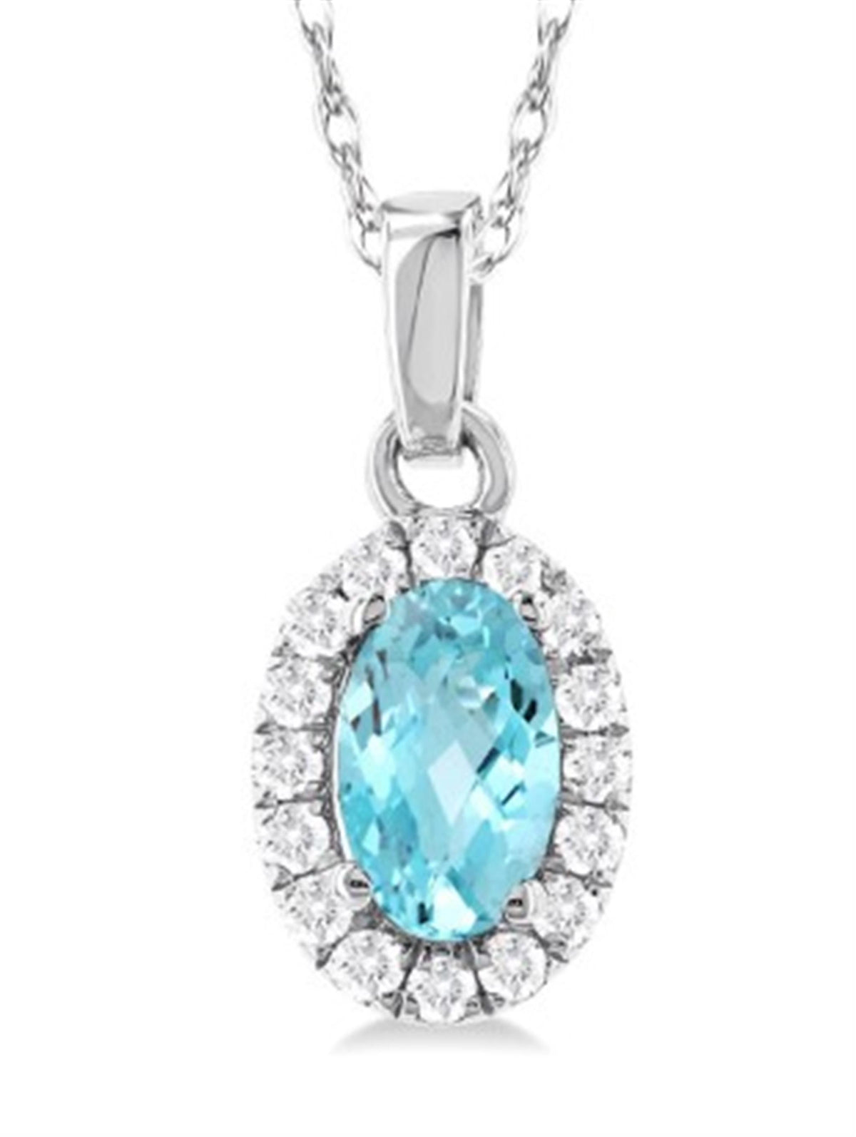 10Kt White Gold Center Of My World Halo Pendant With Aquamarine and Natural Diamonds