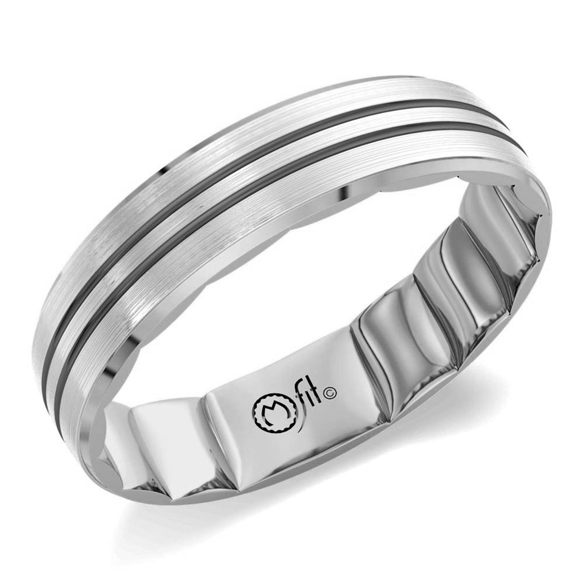 14Kt White Gold 7.5MM  M-FIT Band With Black Rhodium Stripes