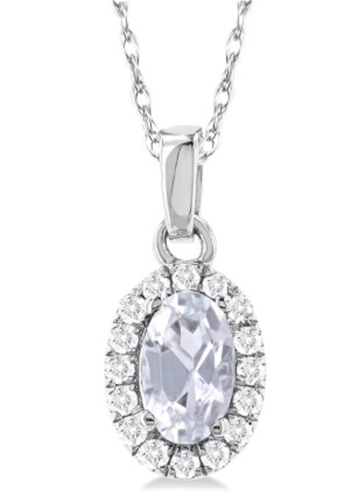 10Kt White Gold Center Of My World Halo Pendant With Topaz and Natural Diamonds