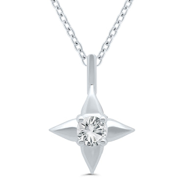 Star of Hope Sterling Silver April Birthstone Pendant with 3mm Round Lab-Grown Diamond on 18" Chain