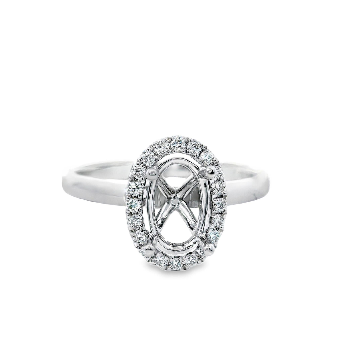 18Kt White Gold Halo Engagement Ring Mounting with 20.14cttw Natural Diamonds (Color G-H, Clarity SI1)