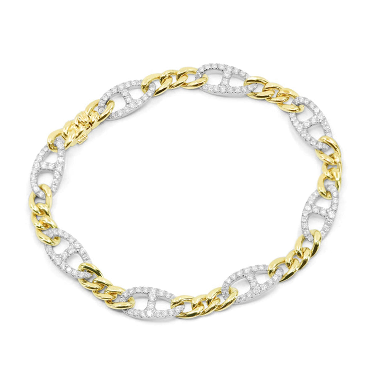 14Kt Yellow & White Gold Curb Link Bracelet With 1.64cttw Natural Diamonds