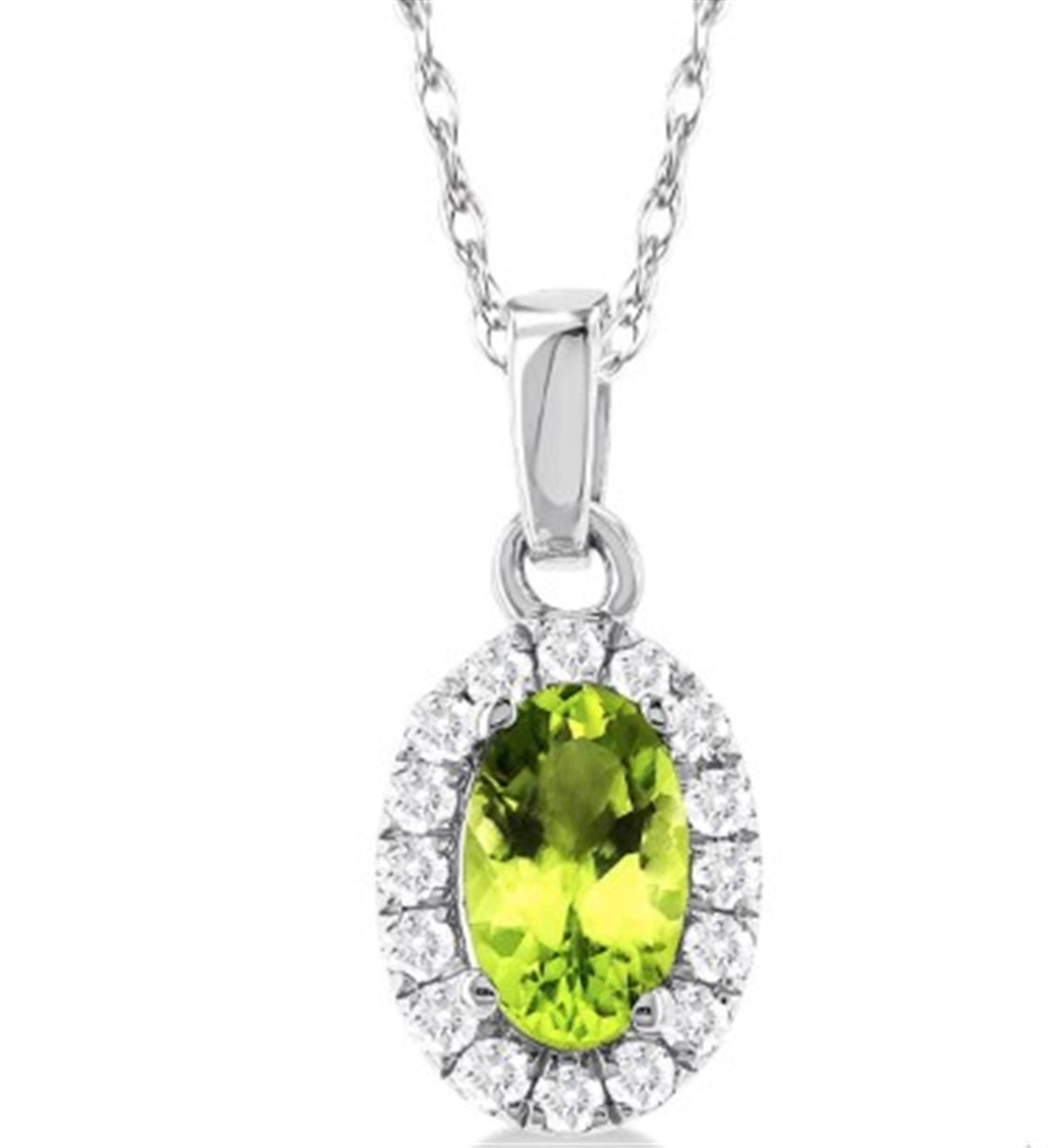 10Kt White Gold Peridot Diamond Necklace