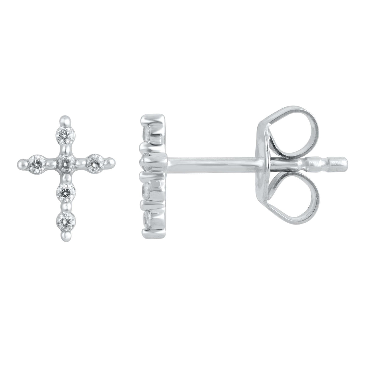 14Kt White Gold Vanessa Cross Stud Earrings with .10cttw Natural Diamonds