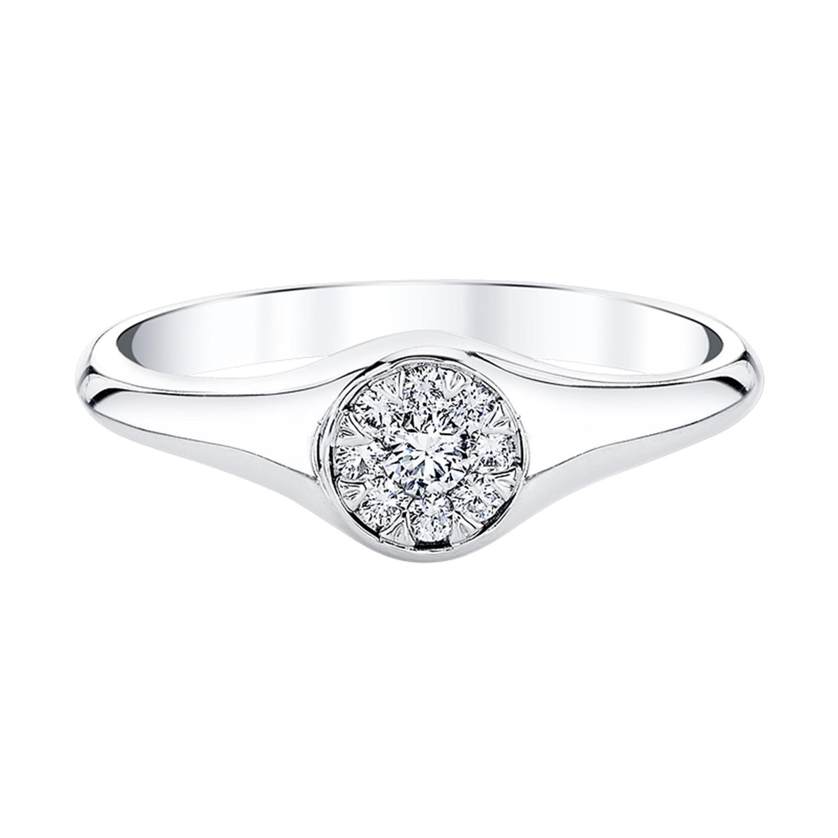 14Kt White Gold Signet-Stylel Ring With 0.15cttw Natural Diamonds