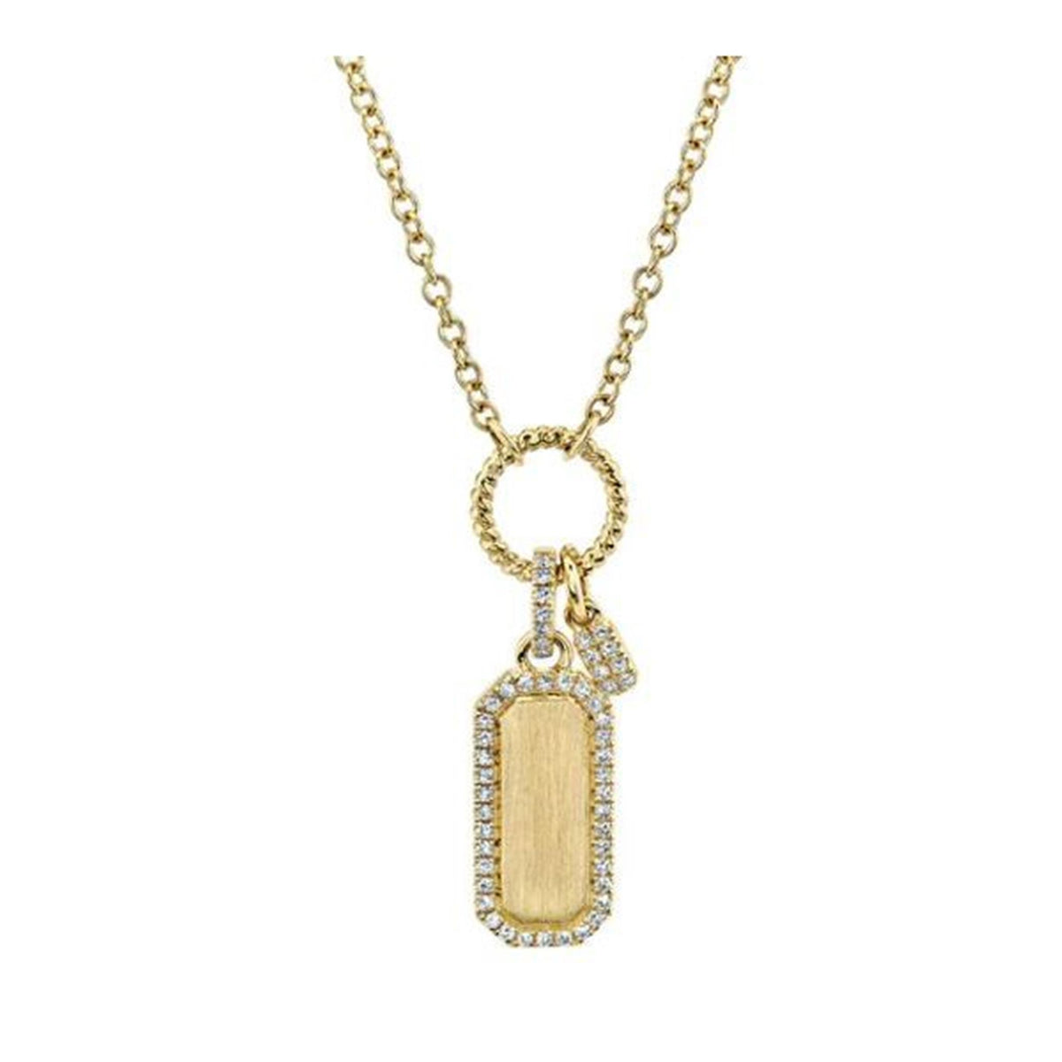 Shy Creation 14Kt Yellow Gold ID Tag Pendant With .13cttw Natural Diamonds