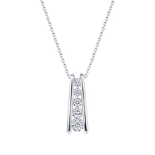 Love Story Fashion 14Kt White Gold 1.00cttw Graduated Round Diamond Ladder Pendant on 18" Cable Chain