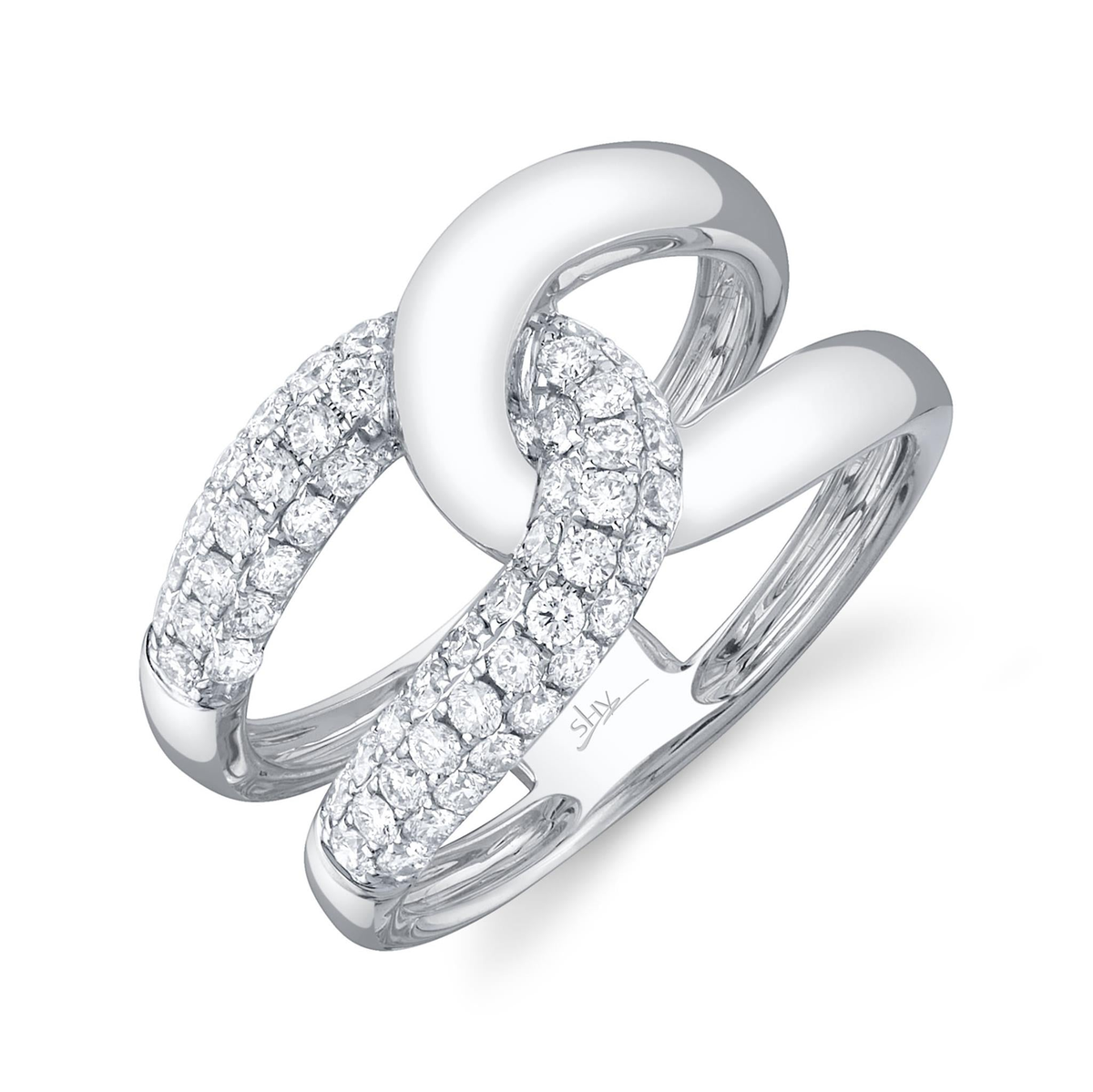 Shy Creation 14Kt White Gold Interlocking Ring with Natural Diamonds