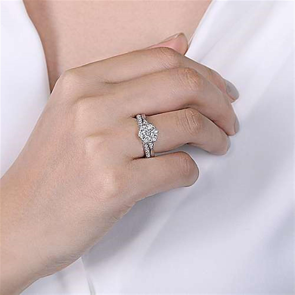 14Kt White Gold Vintage Inspired Engagement Ring With 0.70ct Natural Center Diamond