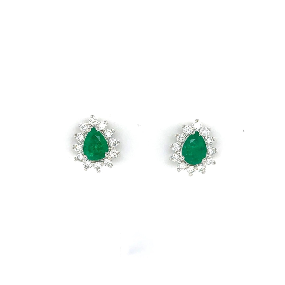 18Kt White Gold Halo Earrings Gemstone Earrings With 0.80ct Emeralds