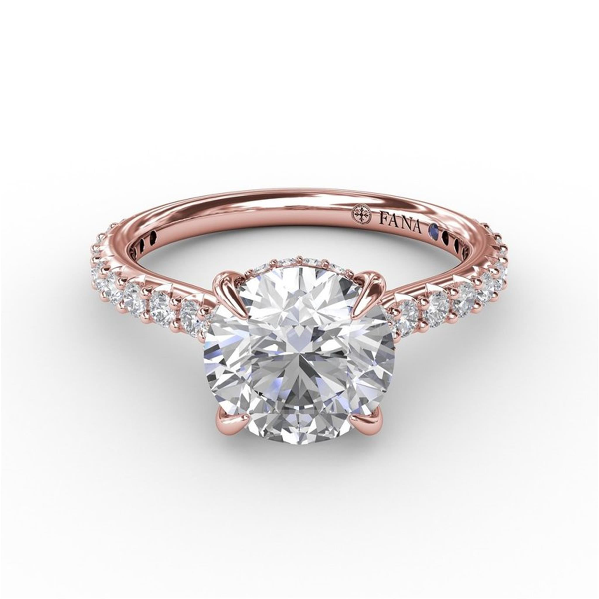 FANA 14Kt Rose Gold Classic Prong-Set Diamond Engagement Ring Mounting - Round Center Stone Sold Separately