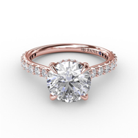 14Kt Rose Gold Classic Prong Engagement Ring Mounting With 0.47cttw Natural Diamonds