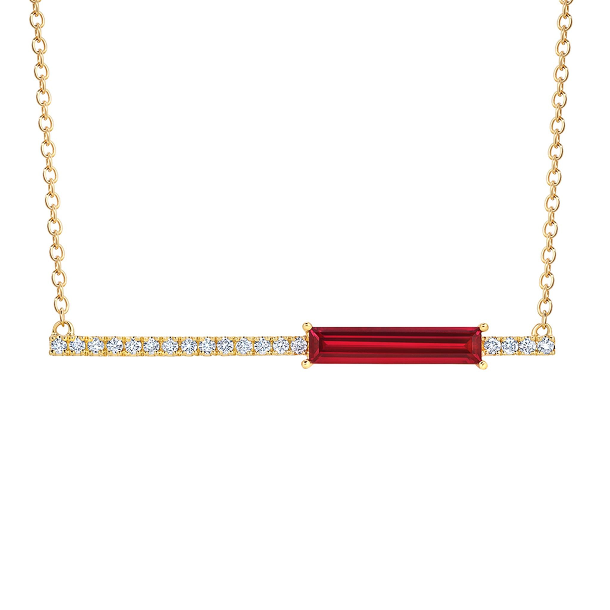 14Kt Yellow Gold 1.25Ct Baguette Chatham Created Ruby Necklace