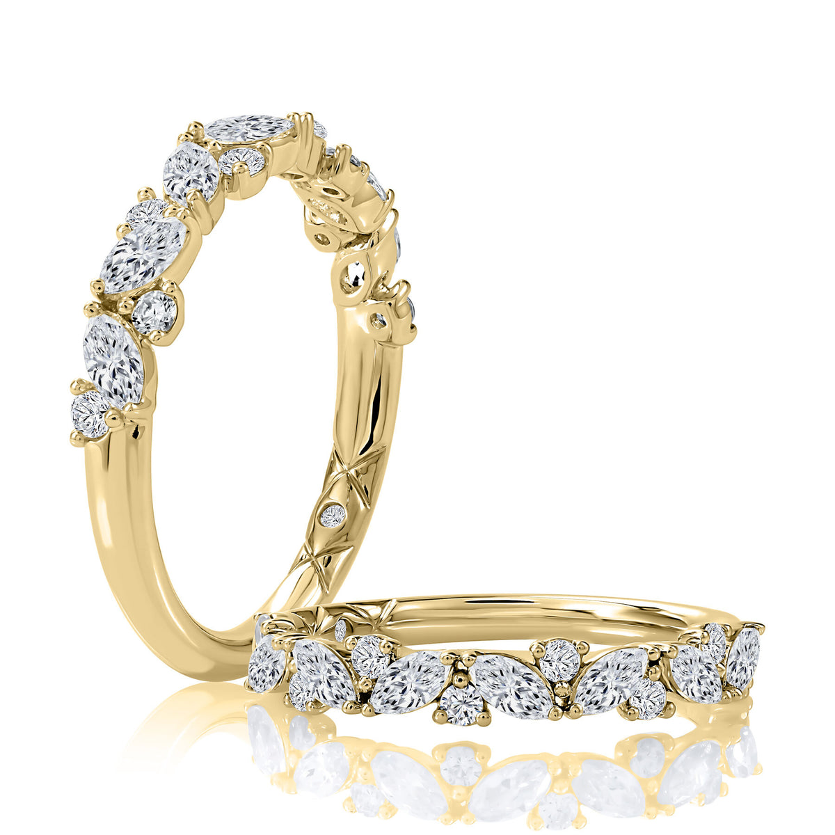 A.Jaffe Unique Scattered Anniversary Band with Alternataing 
Round and Marquise Diamonds