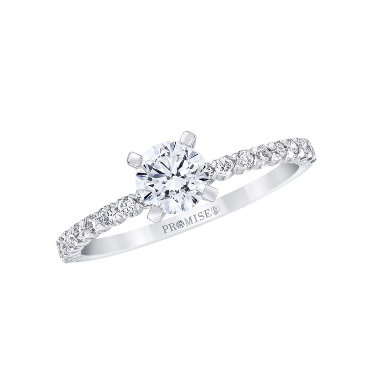 14Kt White Gold Classic Prong Engagement Ring with 1.13ct Natural Center Diamond and 0.35cttw Accent Diamonds