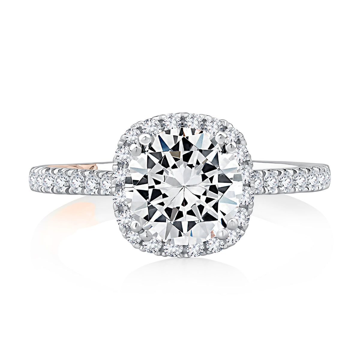 A. Jaffe Round Halo Pave Engagement Ring Mounting in 14K White Gold