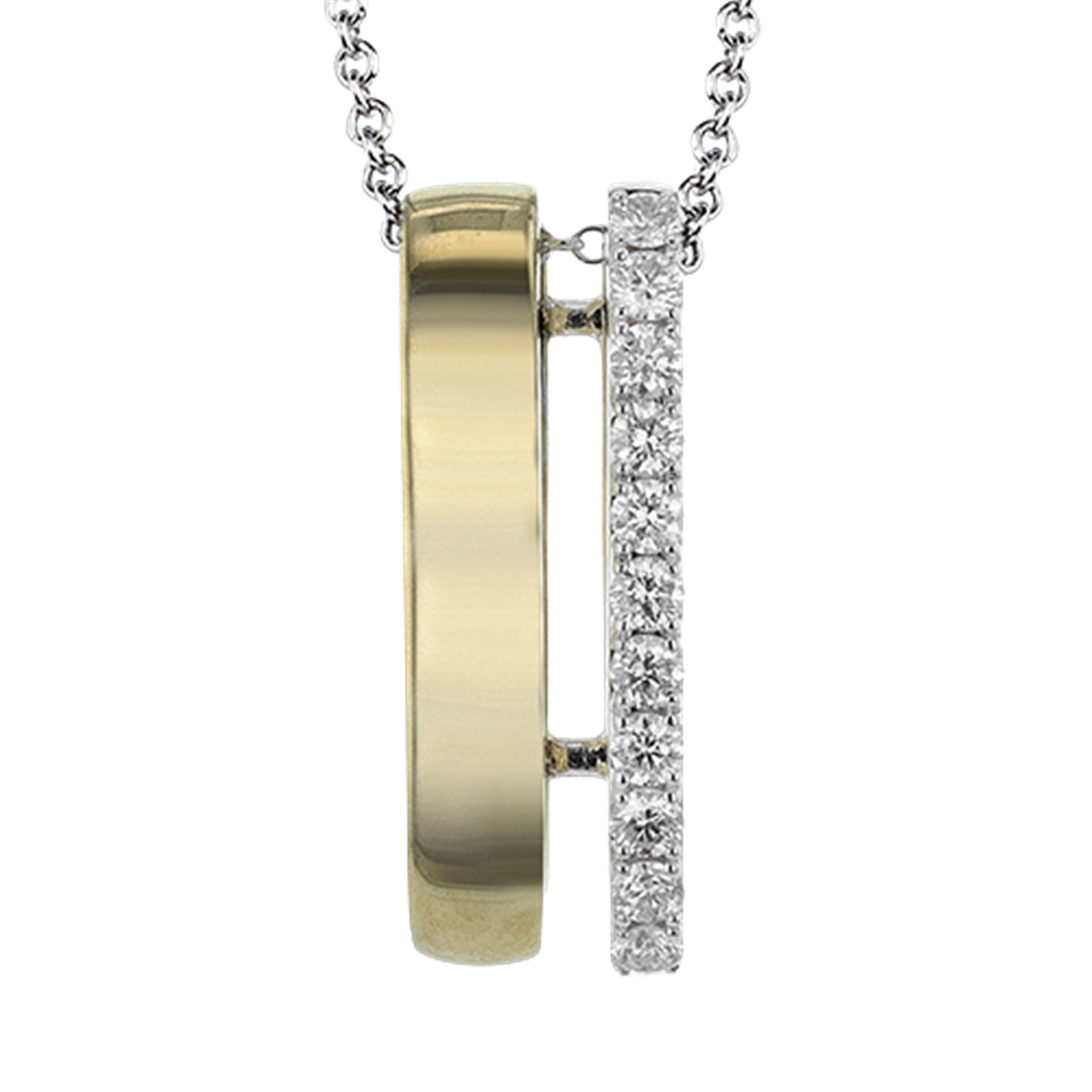 Simon G 18Kt White and Yellow Gold Pendant with Polished Gold Bar and .30cttw Diamond Bar