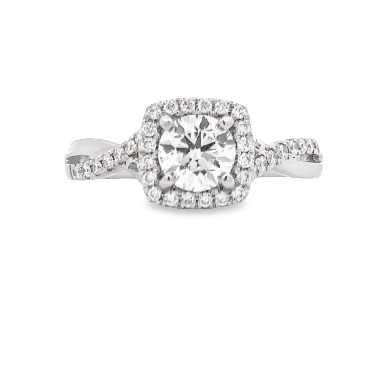 18Kt White Gold Royal Halo Engagement Ring With 3/4ct Round Natural Center Diamond