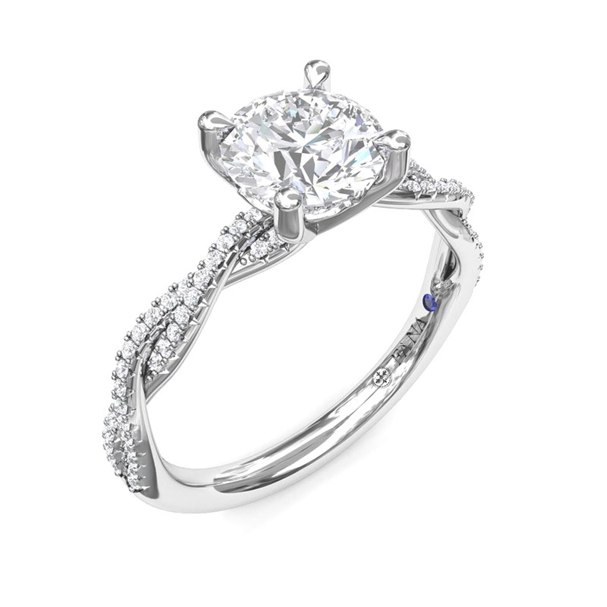 14Kt White Gold Free-Form Engagement Ring Mounting With 0.15cttw Natural Diamonds