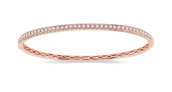 14Kt Rose Gold Bangle Bracelet With 1.00cttw Round Natural Diamonds