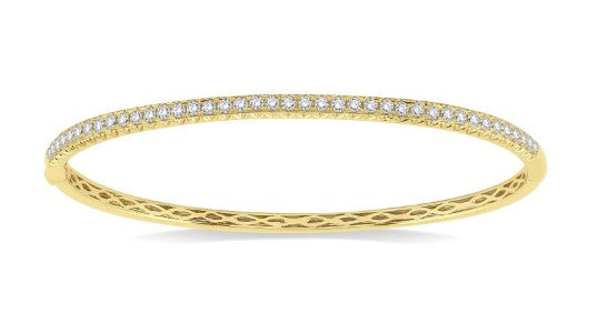 14Kt Yellow Gold Bangle Bracelet With 1.00cttw Round Natural Diamonds