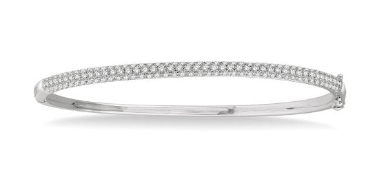 14Kt White Gold Pave' Set Domed Bangle Bracelet With 1.55cttw Round Natural Diamonds