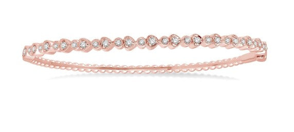 14Kt Rose Gold Scalloped And Beaded Bangle Bracelet With .45cttw Round Natural Diamonds