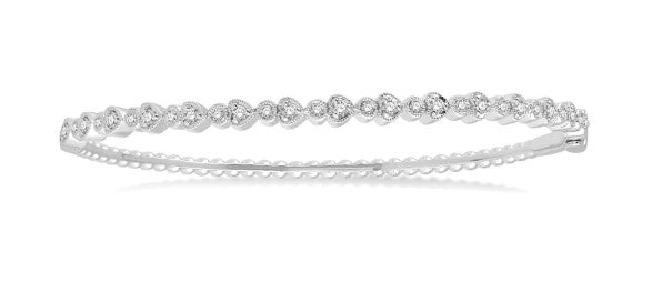 14Kt White Gold Scalloped And Beaded Bangle Bracelet With .45cttw Round Natural Diamonds