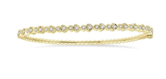 14Kt Yellow Gold Scalloped And Beaded Bangle Bracelet With .45cttw Round Natural Diamonds