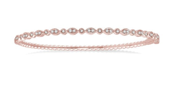 14Kt Rose Gold Marquise Scalloped And Beaded Bangle With .40cttw Round Natural Diamonds