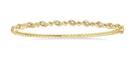 14Kt Yellow Gold Marquise Link Scalloped And Beaded Bangle Bracelet With .25cttw Round Natural Diamonds