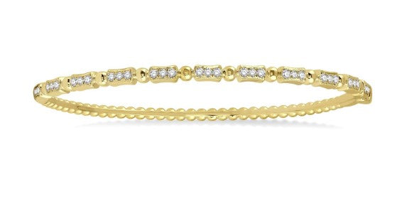 14Kt Yellow Gold Box Station Link And Beaded Bangle Bracelet With .50cttw Round Natural Diamonds