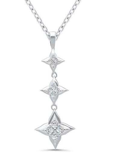 Sterling Silver Three Piece Graduated Star Of Hope Drop Pendant With 12 Natural Diamonds Totaling .20cttw