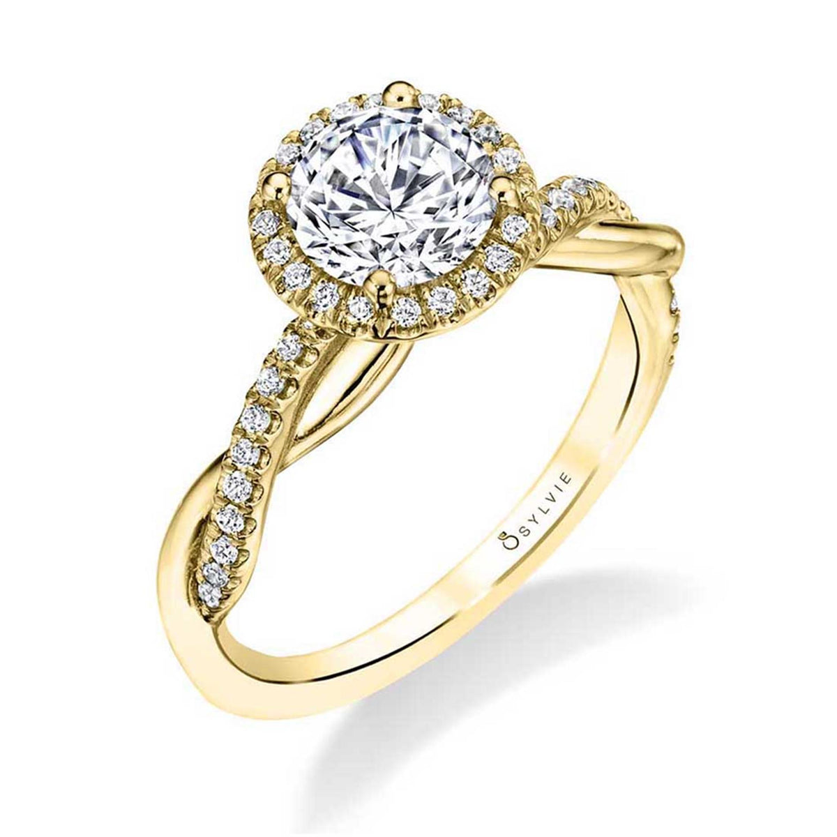 14Kt Yellow & White Gold Halo Engagement Ring With 1.00ct Natural Center Diamond