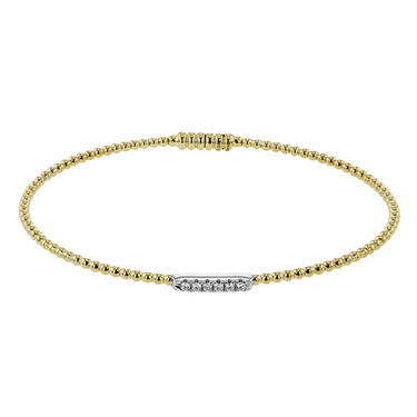 Simon G. 14Kt Yellow & White Gold 0.04cttw Diamond Bar Flexible Beaded Bangle Bracelet