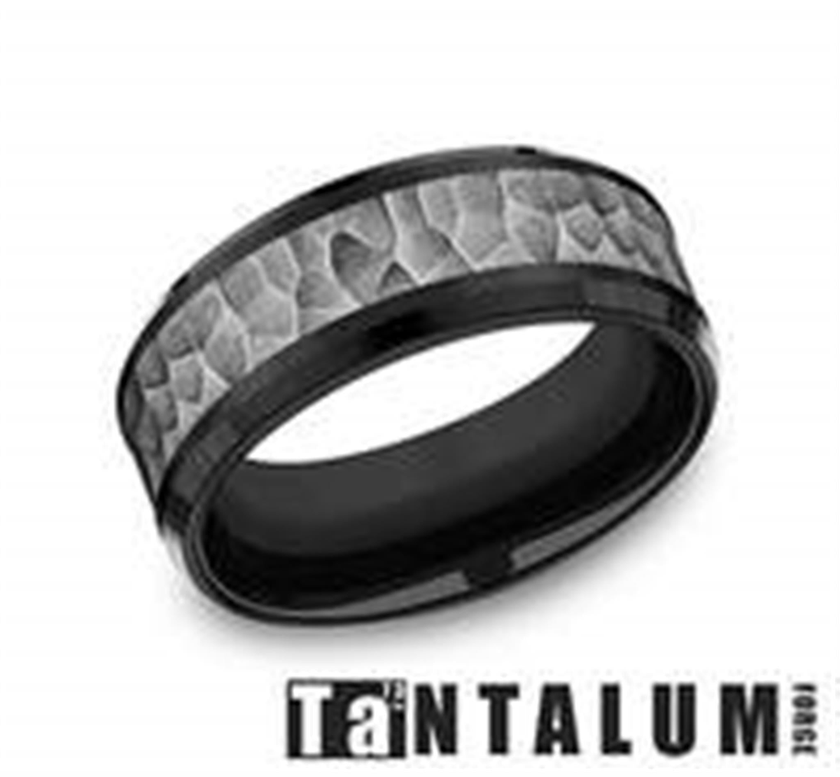 8mm Black Titanium Band with Hammered Finished Gray Tantalum