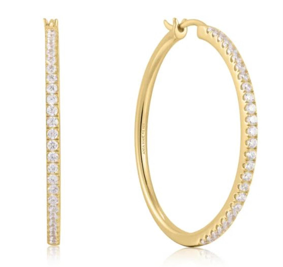 Ania Haie 35mm Hoop Earrings with Cubic Zirconia in Yellow Gold Overlay