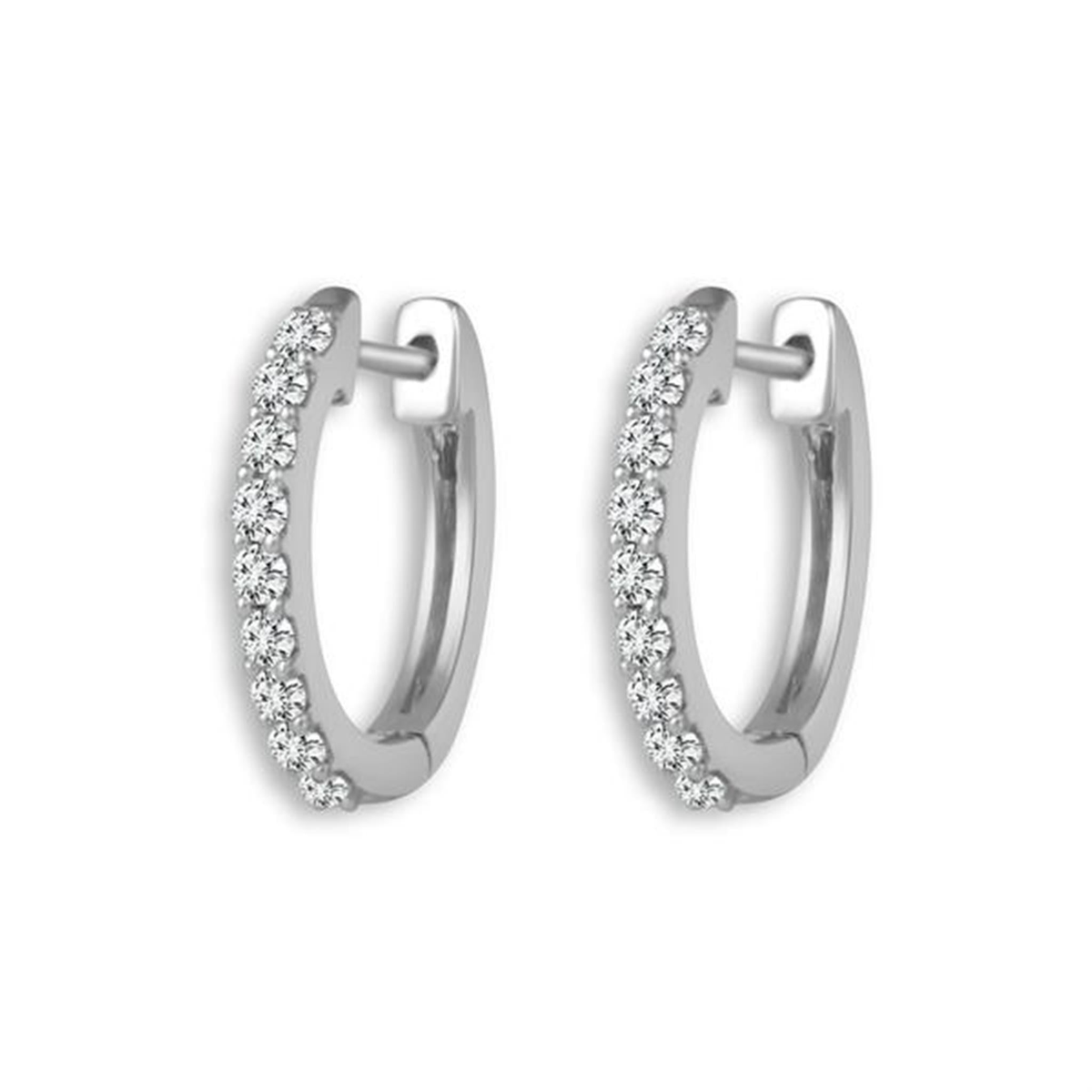 14Kt White Gold Round Hoop Earrings 0.16cttw Natural Diamonds