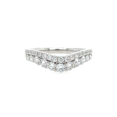 14Kt White Gold Curved Double Row Band With .78cttw Natural Diamonds
