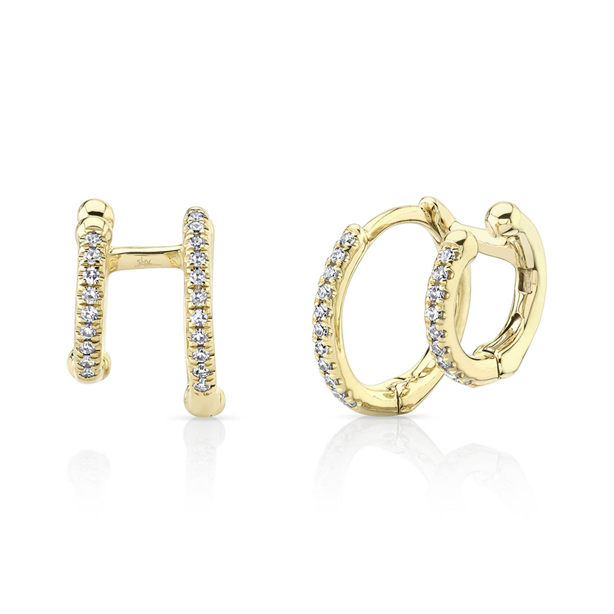 Shy Creation Gold 'Perfect Pair' Double Hoop Diamond Huggie Earring