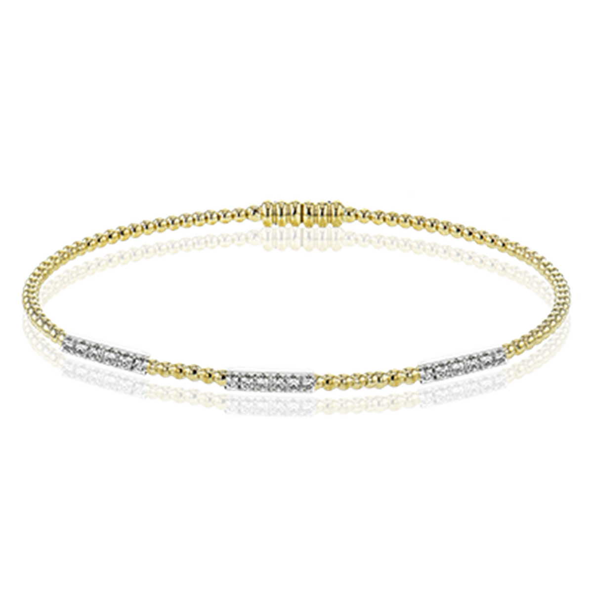 Simon G 18Kt Yellow and White Gold Flexible Beaded Bangle with 3 Bars 18.21cttw Diamonds (Color G-H, Clarity VS2) Serial  784358