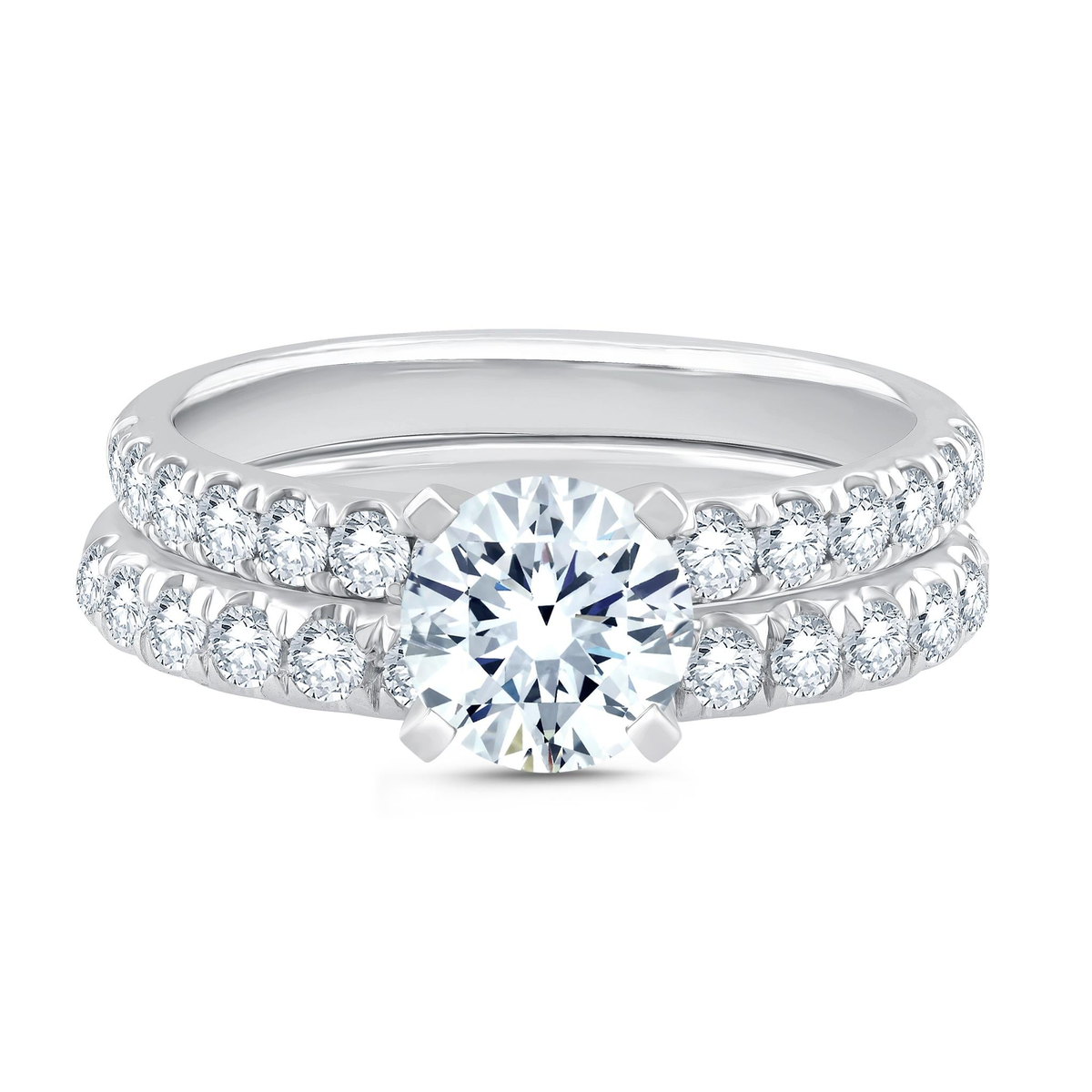 14Kt White Gold Engagement Set With .80ct Round Natural Center Diamond