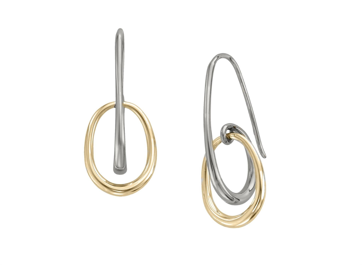 E.L. Designs 1" Halo Earrings in Sterling Silver and 14Kt Yellow Gold -Medium