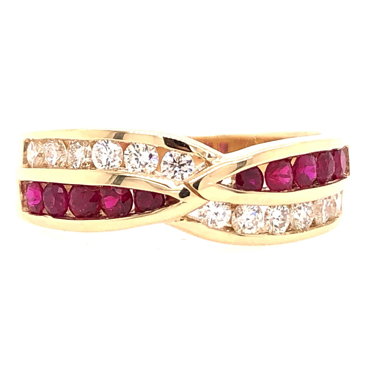 14Kt Yellow Gold Contemporary Gemstone Ring With Rubies